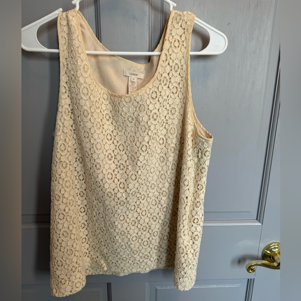 J. Crew ivory lined lace overly tank EUC size 10
